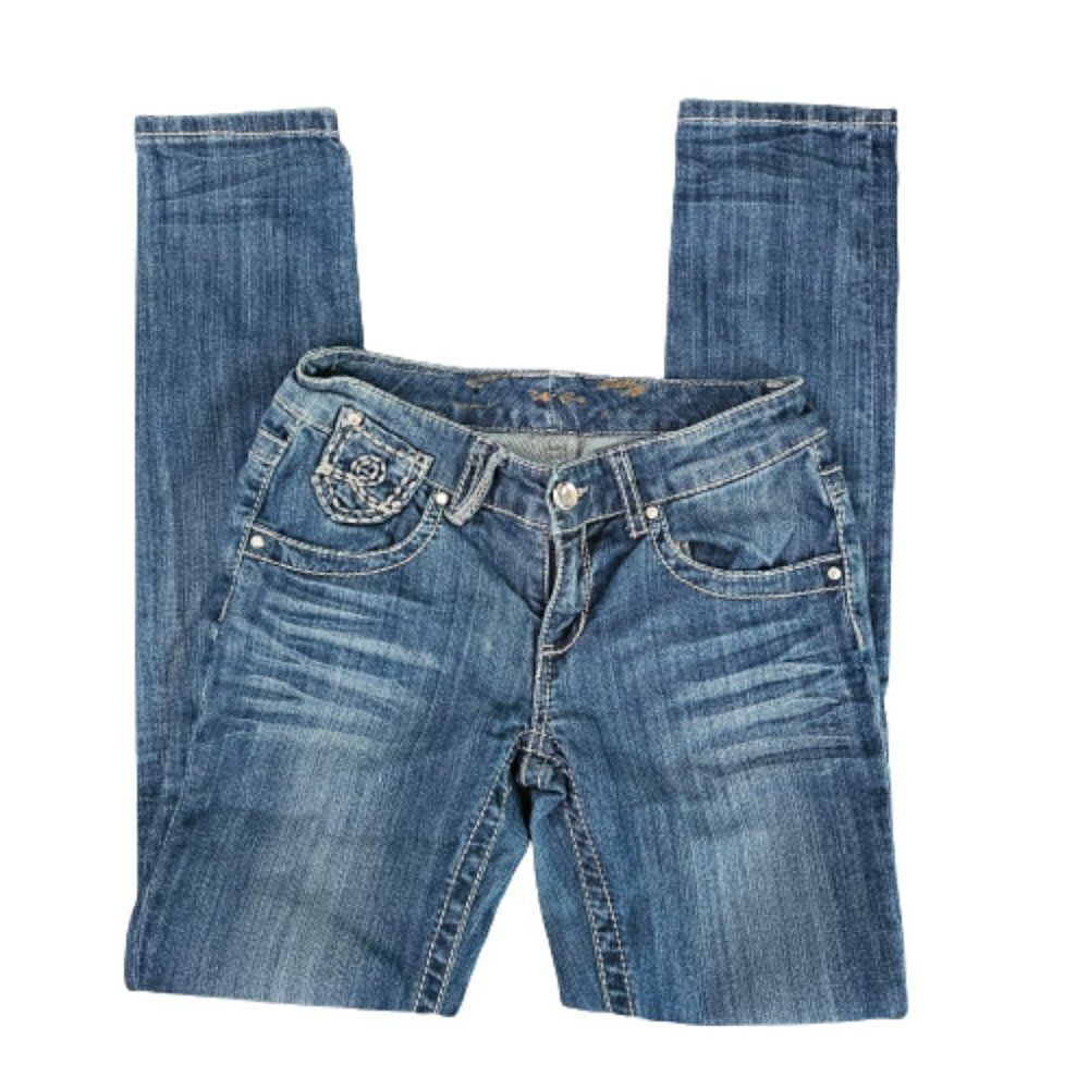 Seven7 Premium Women's Low Rise Denim Blue Straight Leg Jeans Size 27